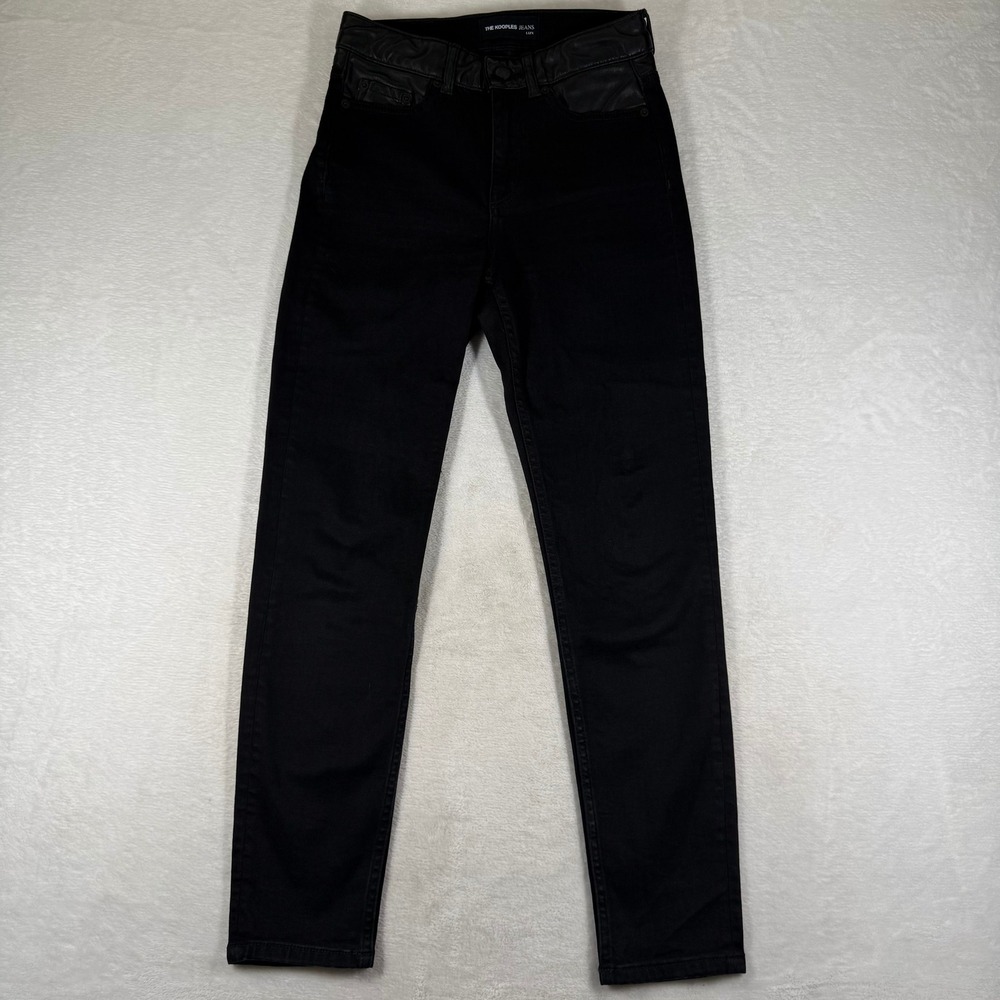 The Kooples Lizy Black Leather Trim High Rise Skinny Jeans FJEA19012J Size 26